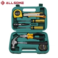 allsome carbon steel 9 pcs household tool set combination manual screwdriver set repair kit gift tool with box diy repair