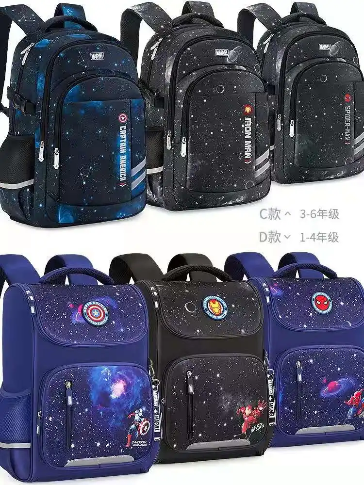 Disney New School Bag For Boys Primary Student Shoulder Orthopedic Backpack Captain America Spider Iron Man Grade 1-6 Mochila