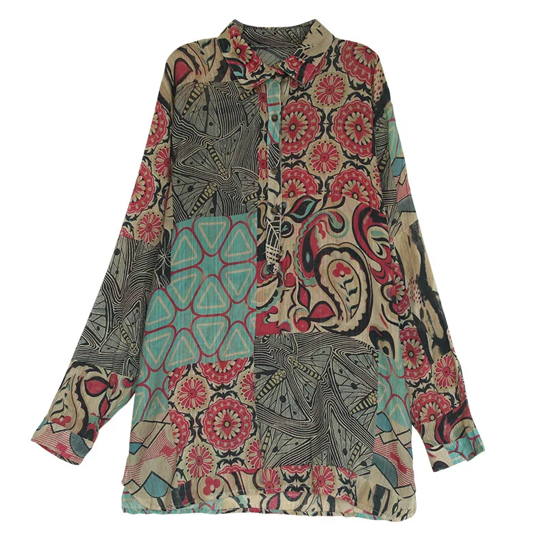 

SOUL OF TIGER Chinese Fashion Style Autumn Ladies Designer Streetwear Women Printed Loose Shirts Floral Casual Blouses Plus Size