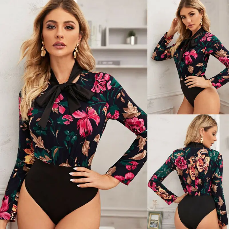 Женская рубашка с длинным рукавом и воротником бабочкой облегающий трико