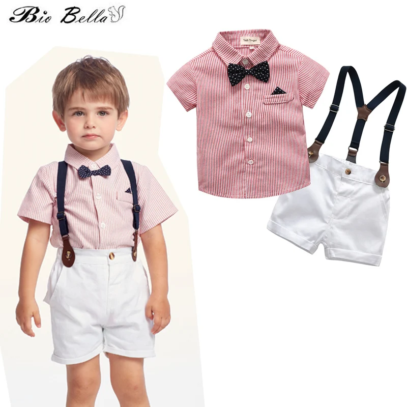 

Children Boys Summer Clothing Set Fashion Gentlemen Kids Boy Birthday Wedding 1-6 Years Clothes Suit T-Shirt+Belt Pants Outfits