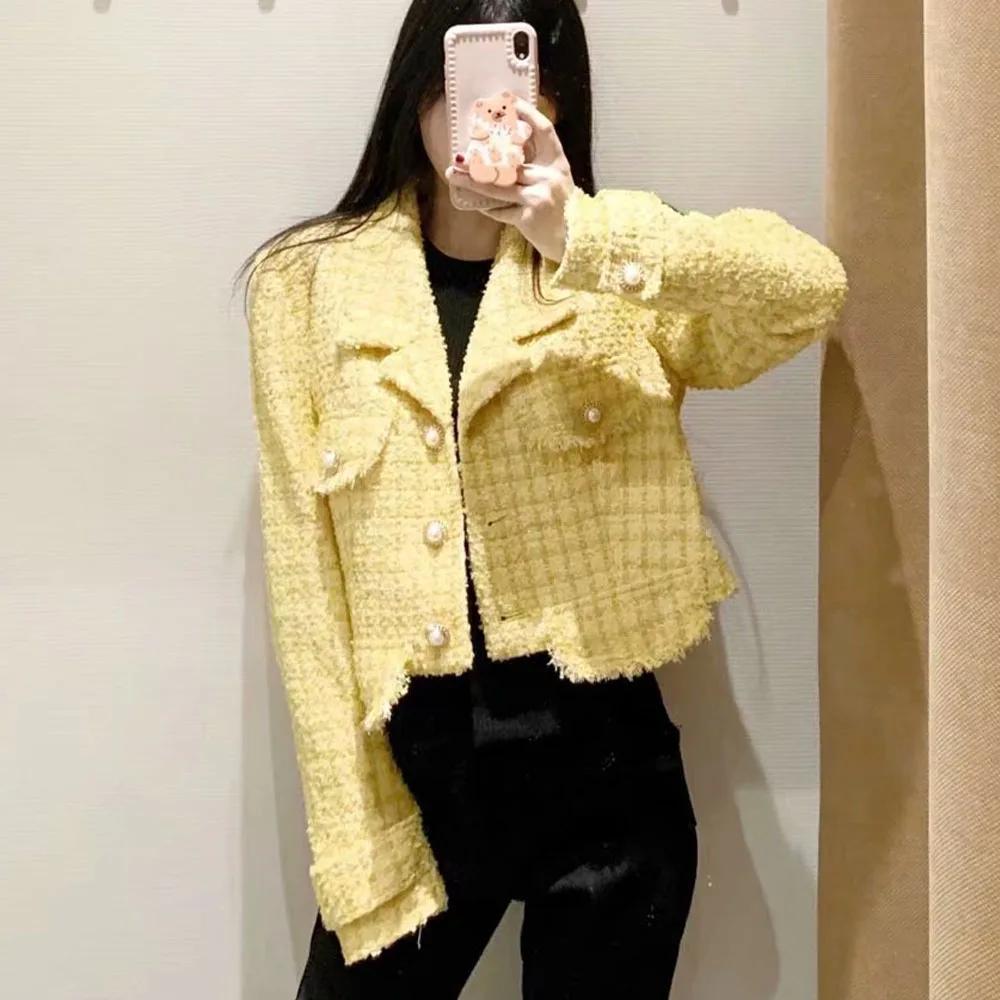 

2021 Spring Autumn New Women Color Tweed Jacket High Fashion Casual Coa