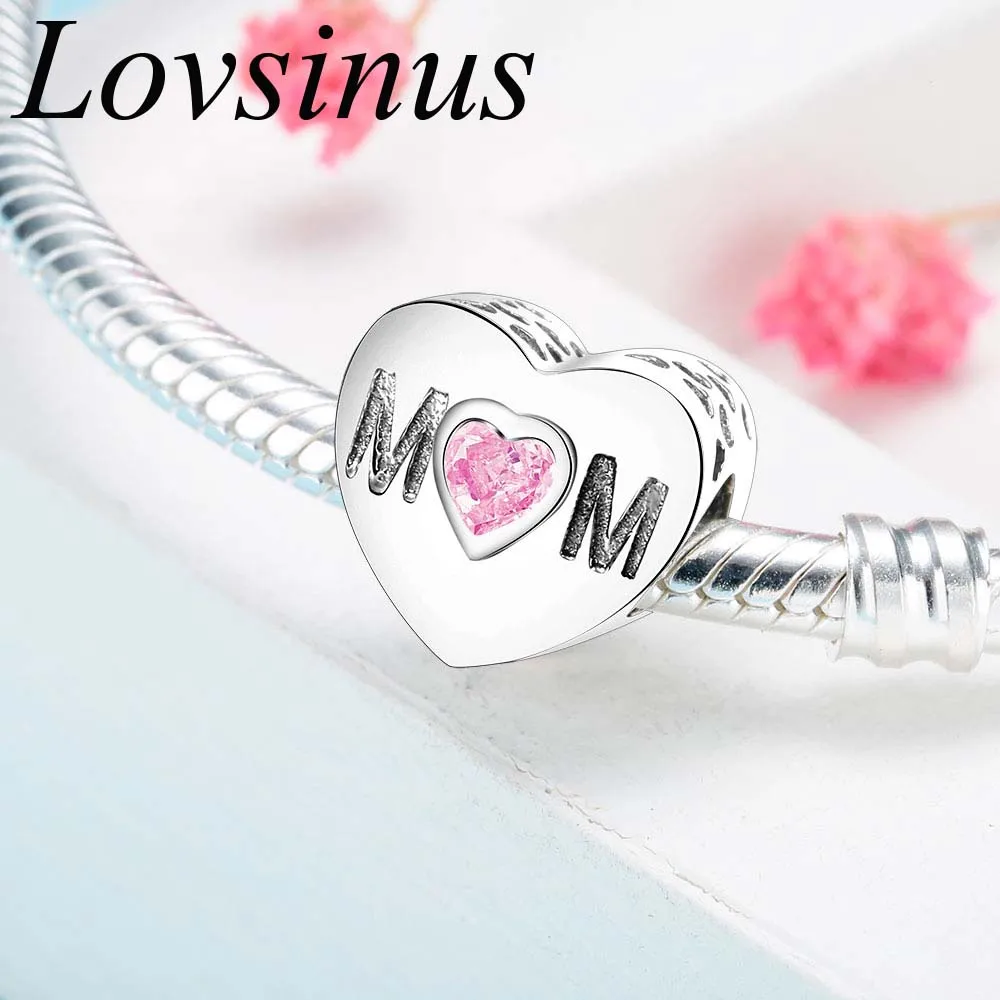 Подвеска из стерлингового серебра 925 пробы с бусинами и надписью Love Mom/Mother