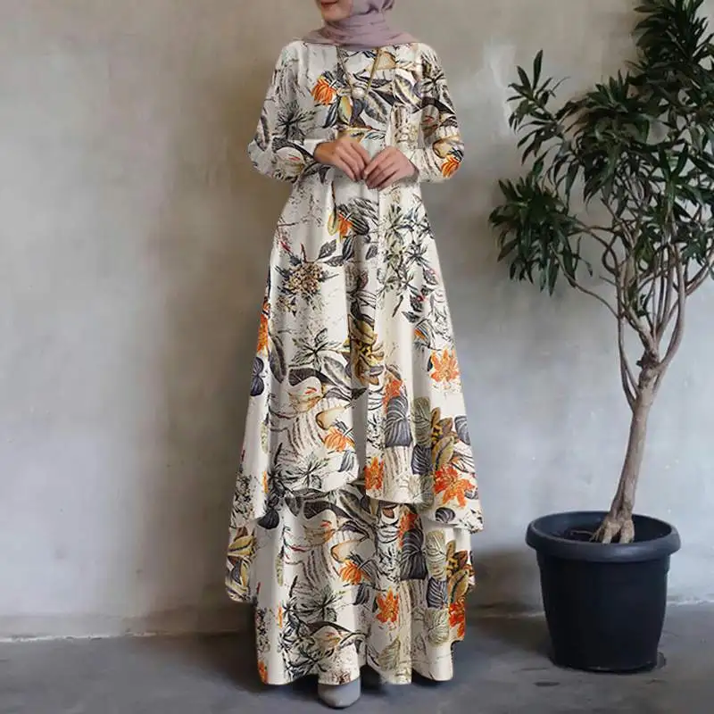 Сарафан женский, с длинным рукавом и цветочным принтом, осень платье в турецком стиле