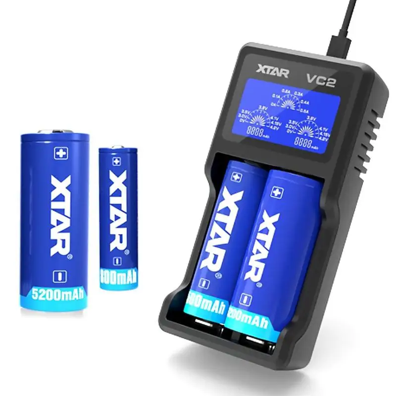 XTAR VC2 портативное литий-ионное зарядное устройство NiMH зарядное устройство 2 слота Smart lcd литиевая никель-водородная батарея