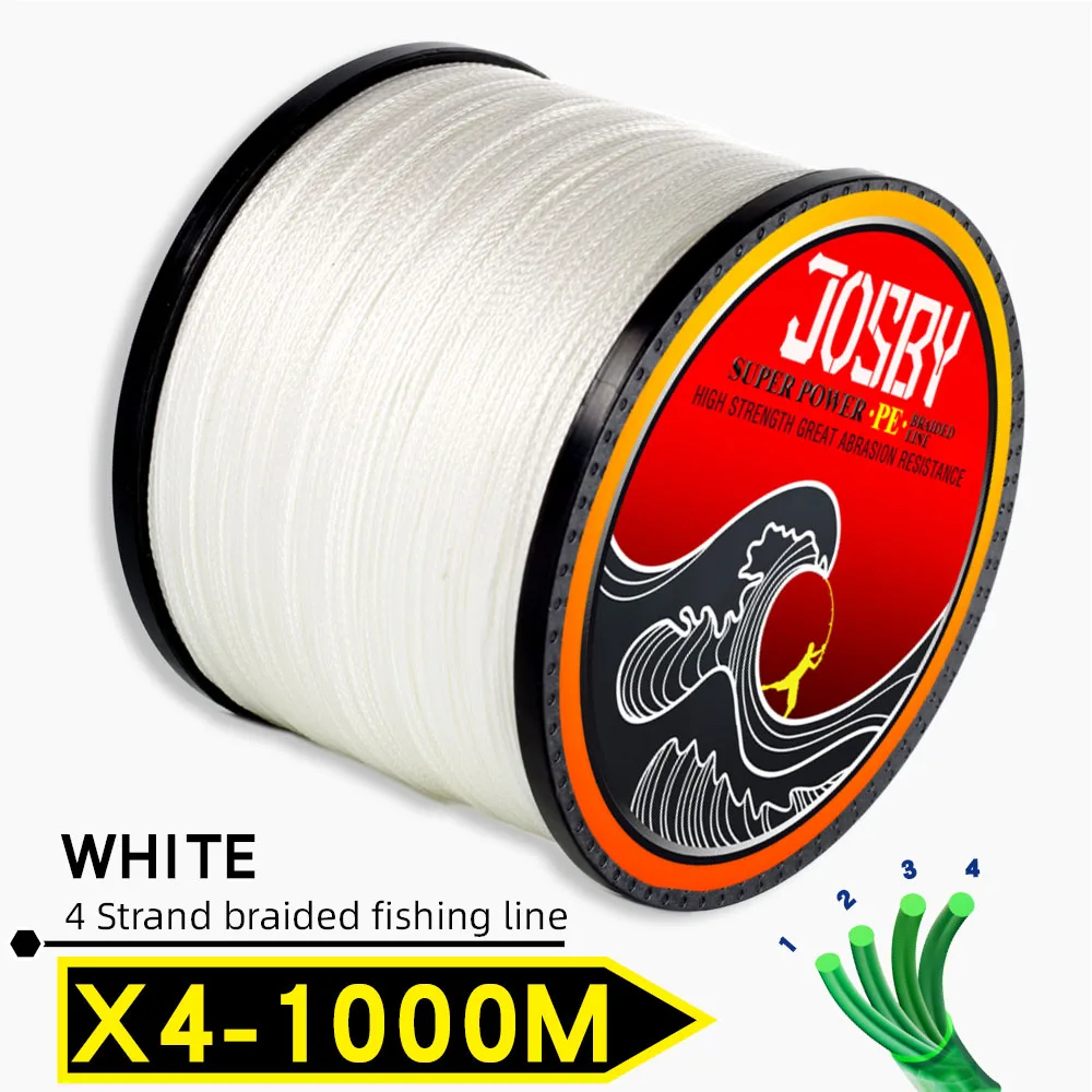X4-White1000m JOSBY плетеная леска 1000 м мультифиламентная PE 4 нити рыболовный шнур 10LB-85LB сильная Японская Технология оранжевый 9 цветов - Цвет: X4-White1000m