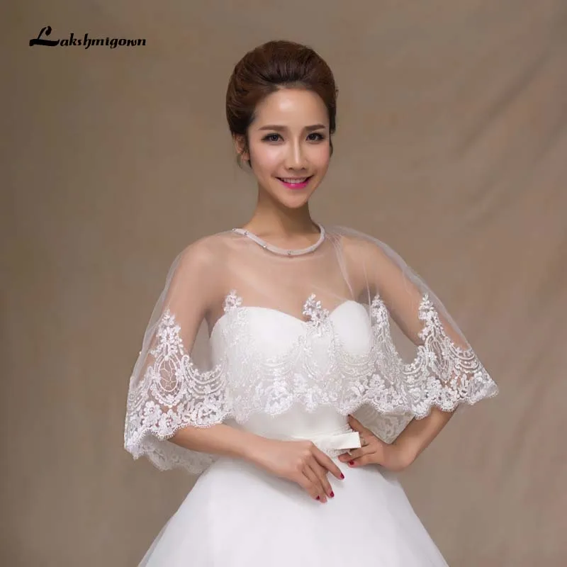 Свадебная накидка для невесты белая прозрачная Тюлевая с аппликацией Женская