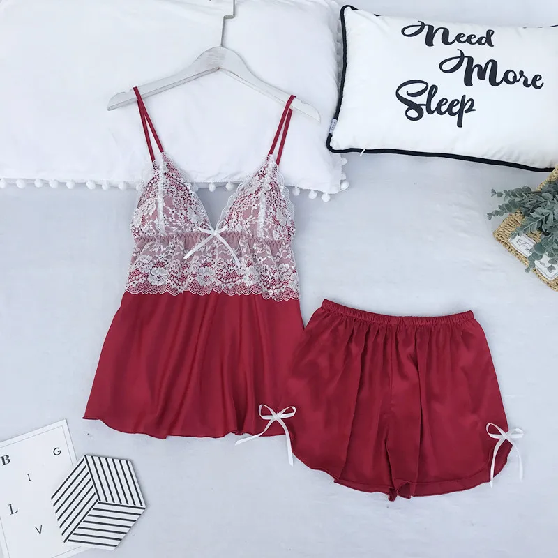 

Summer Fashion Women's Sexy Lace Homedress Pajamas Suit Spaghetti Strap Nightgown Ice Silk Sleepwear Comfortable Home Clothing
