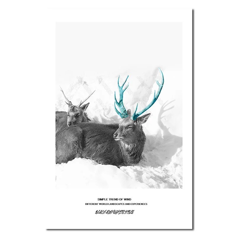 

Modern ocean spotting snow elk with sky flying bird white background living room decoration poster wall wallpaper furniture art