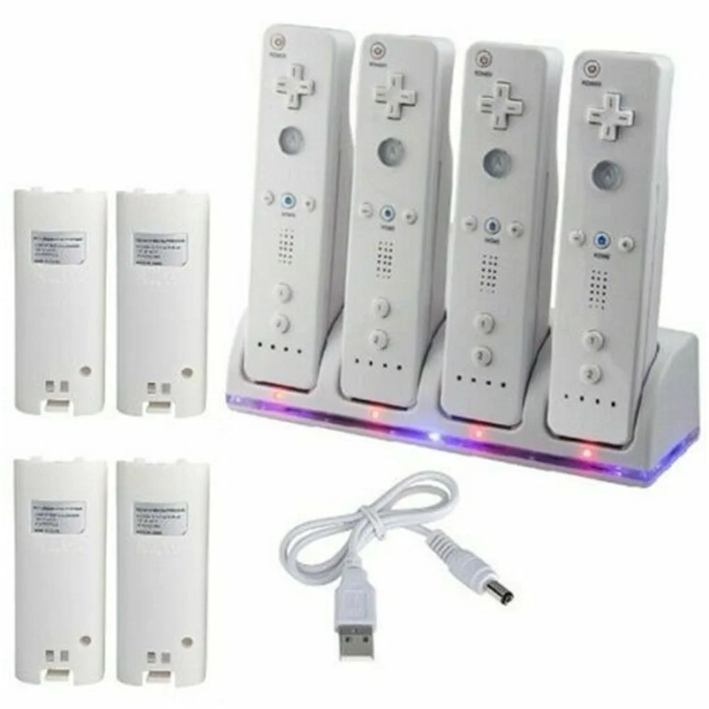 

Remote Controller Charging Dock Station USB 4 Port Charge Dock + 4 Battery For Nintendo Wii Gamepad Charger With LED Light