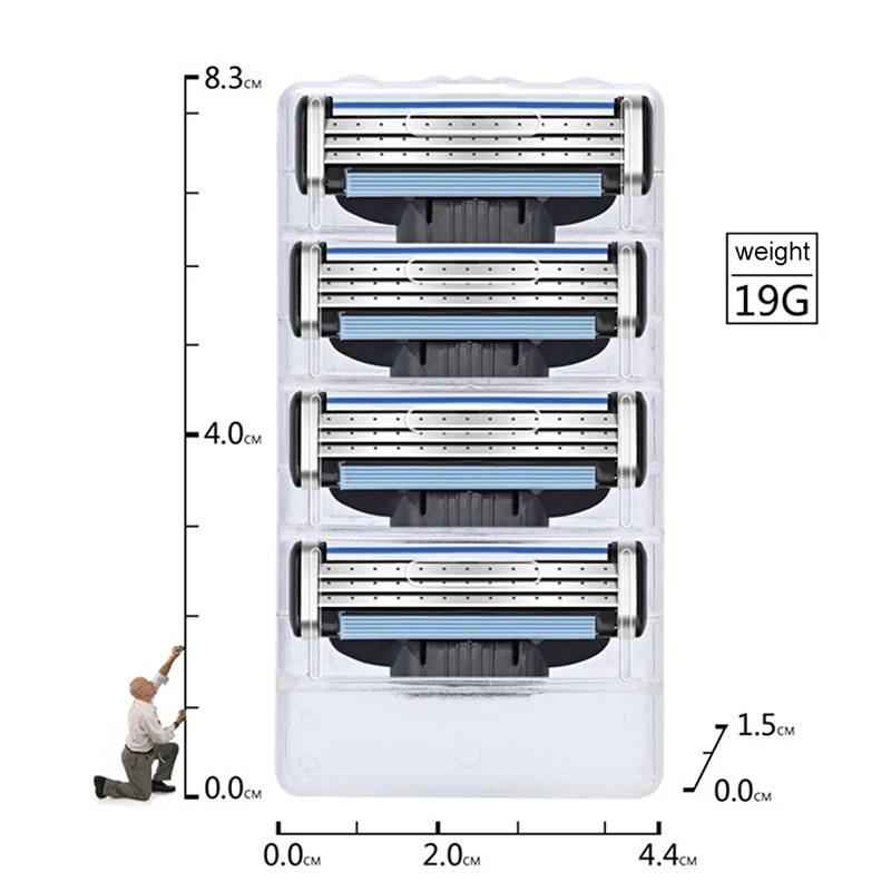 

4PCS/lot Men Safety Razor Blades 3Layer Stainless Steel Safety Blades Replacement Head Shaver Cleaning Brush