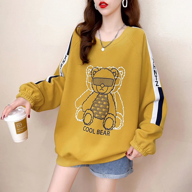 

Sweatshirts Womens Spring Vintage Lovely Cool Bear Daily Teenagers All-match Soft Fashion Leisure Tender Chic Loose Hood 2021