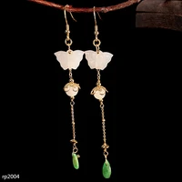 kjjeaxcmy boutique jewelry 925 sterling silver jewelry womens gold plated diy butterfly hetian jade earrings new long section