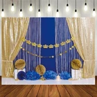 Синий Королевский принц фон для фотосъемки с изображением Товары для новорожденных Детский день рождения, день рождение мальчика вечерние декоры King Золотая Корона шторы детского дня рождения