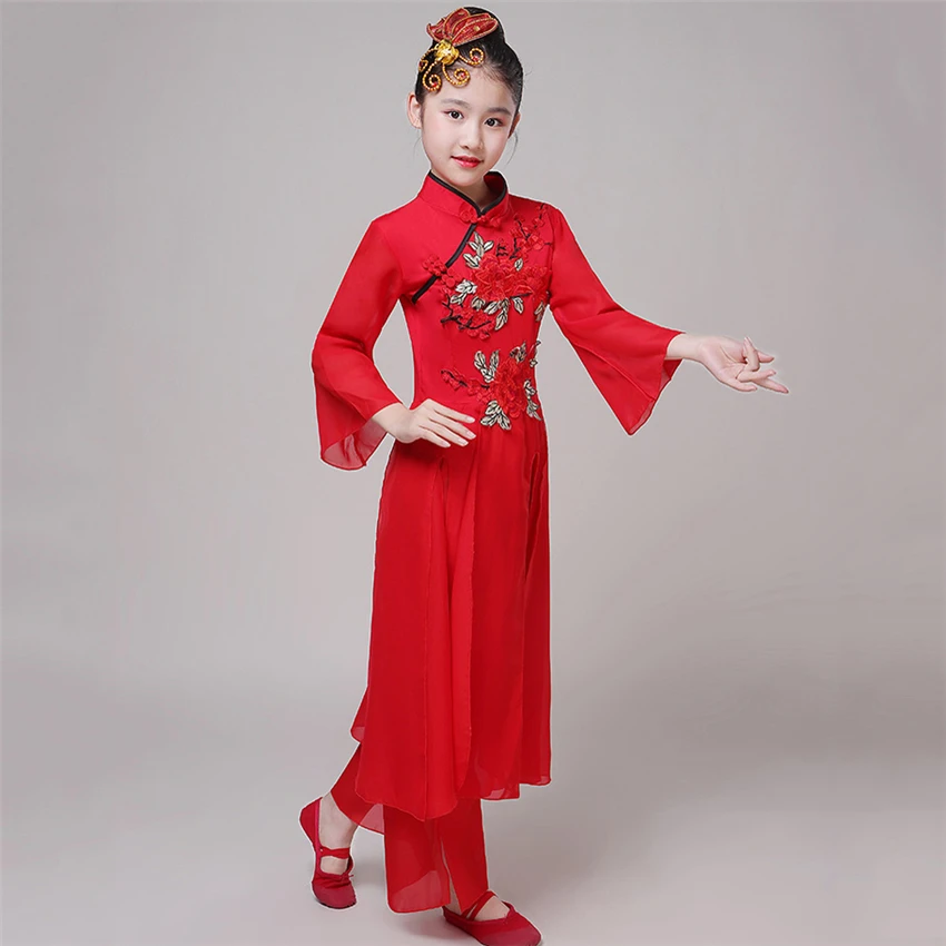 Танцевальные костюмы Hanfu; праздничная одежда; традиционное платье для девочек; детское классическое народное платье Yangko; детское платье в китайском стиле