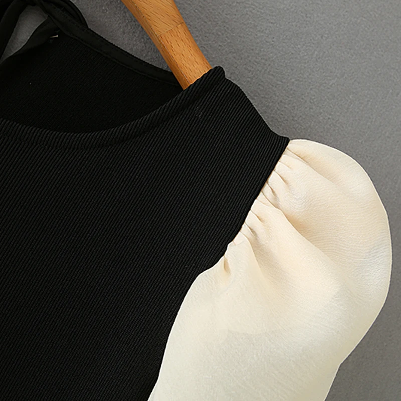 ZOEPO Casual O Neck Pullovers Sweaters Women Fashion Slim Patchwork Sweater Elegant Puff Sleeve Female Ladies HZ | Женская одежда