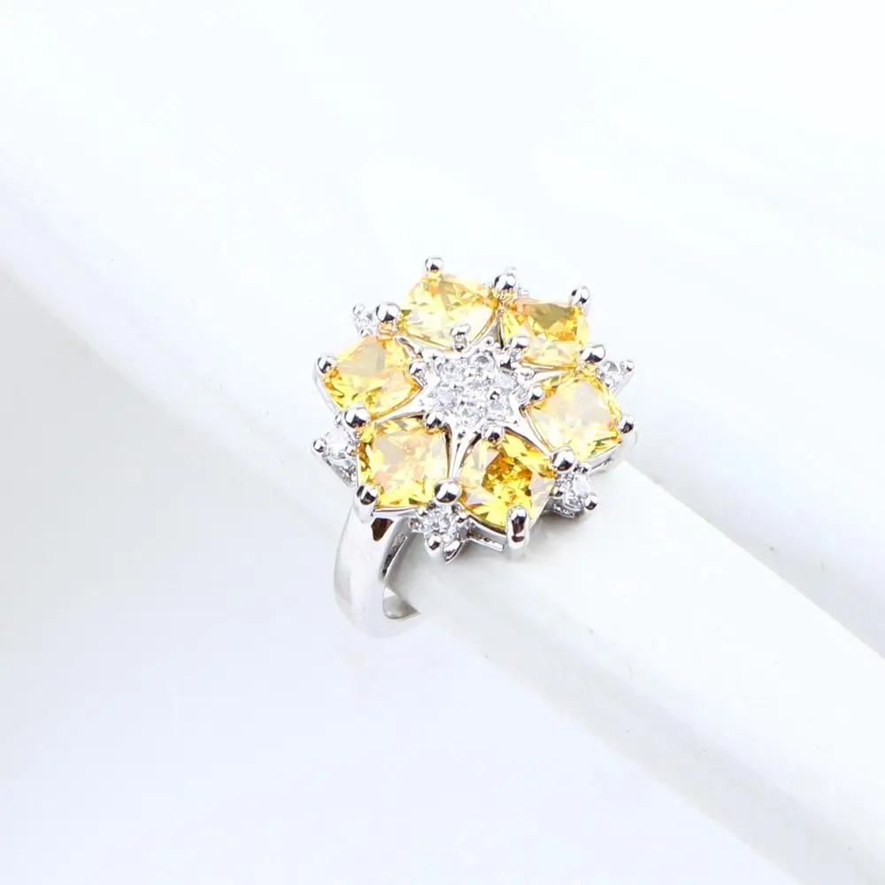 Набор свадебных украшений из серебра 925 пробы с желтым цирконием серьги камнями