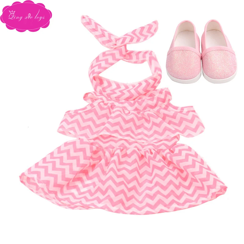 Платье для куклы 18 дюймов летнее платье с принтом + повязка на голову туфлями