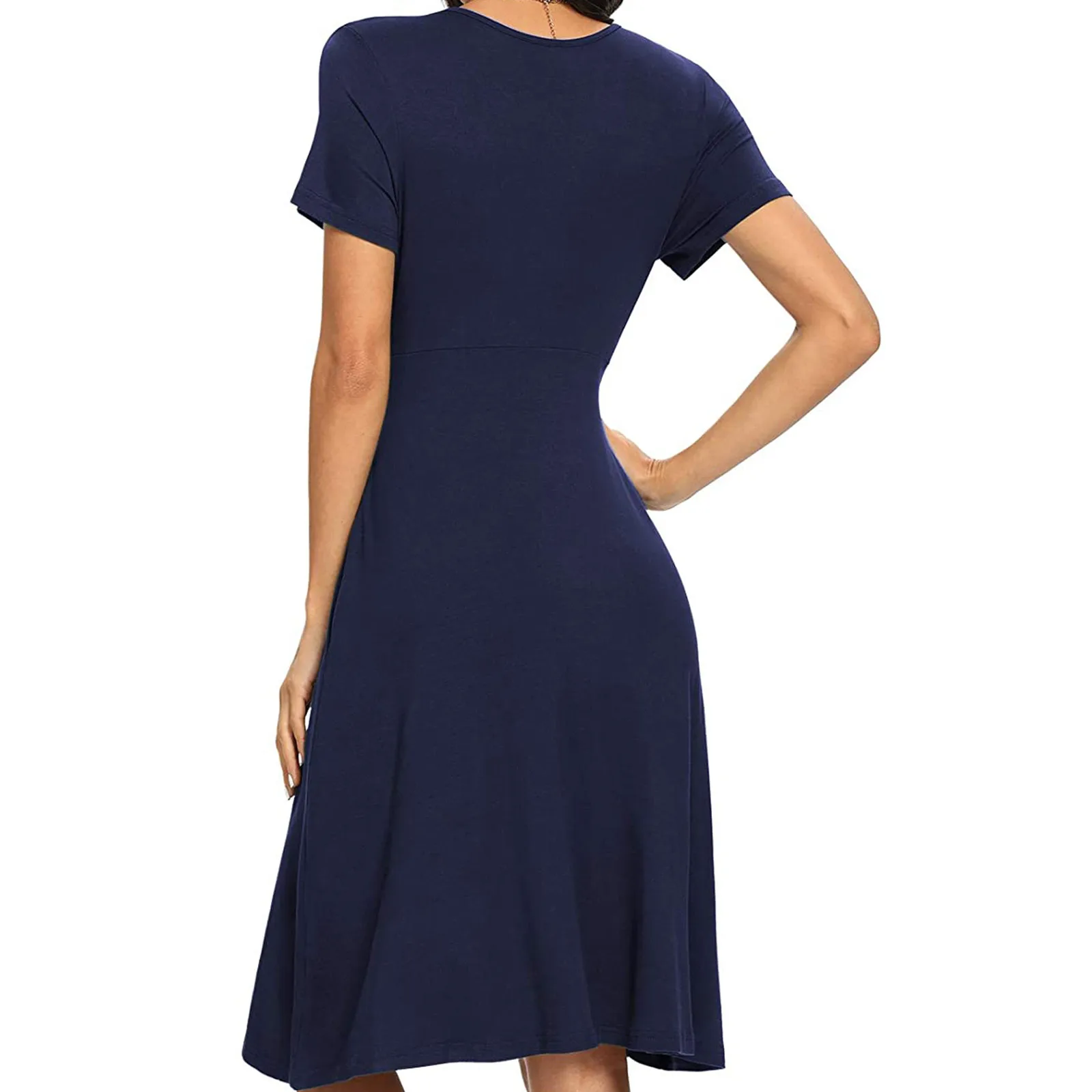 

Womail dress sexy dress long sleeve dress Women Fashion Casual Comfy Sexy Solid Color V-Neck Pocketed Short Sleeve boho Dress