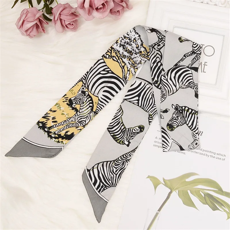 Женский шелковый шарф с принтом зебры длинный головной убор платок на голову