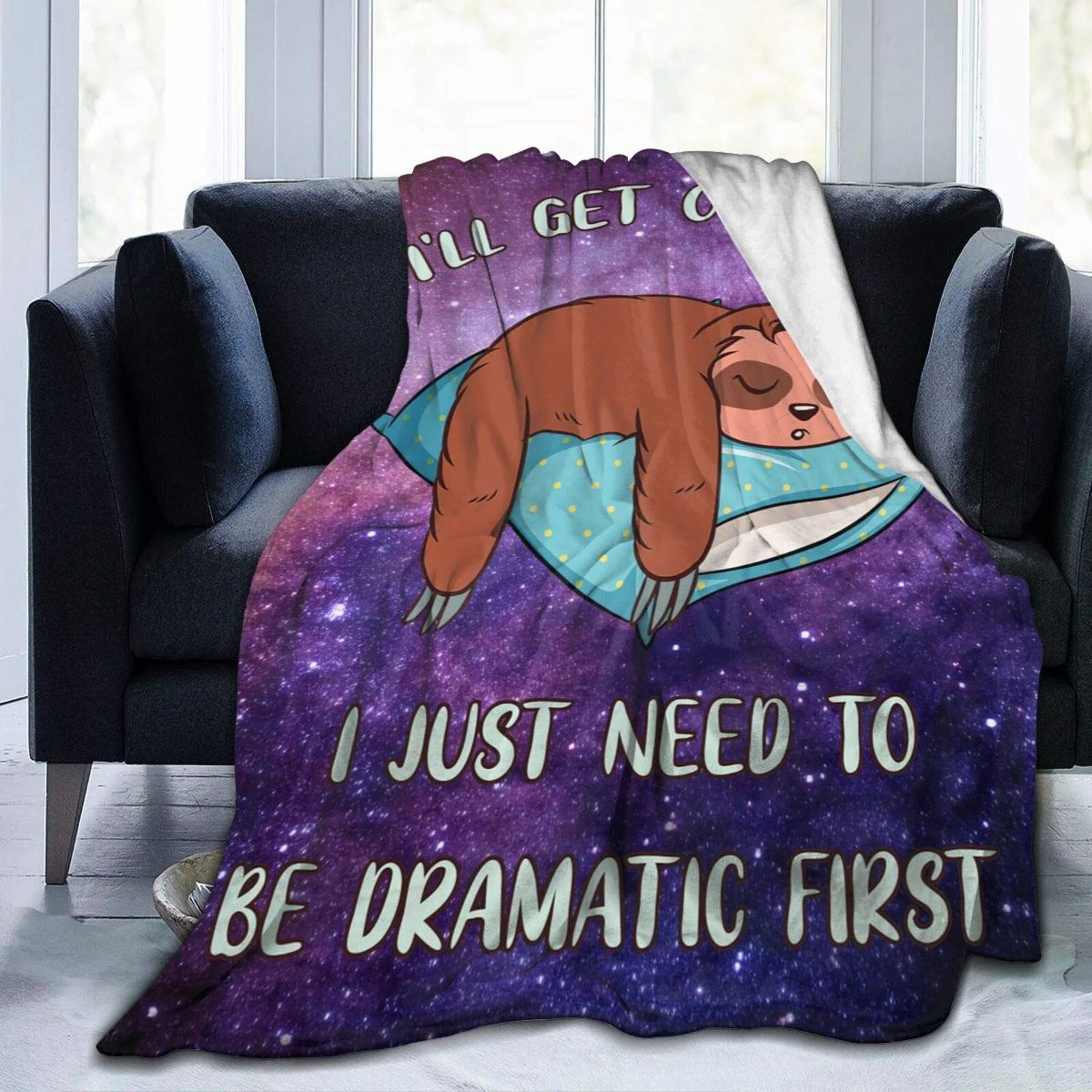 

Cute Sloth Blanket Funny Animal Print Blanket Super Soft And Comfortable Fleece Plush Reversible Starry Sky Background 40x50