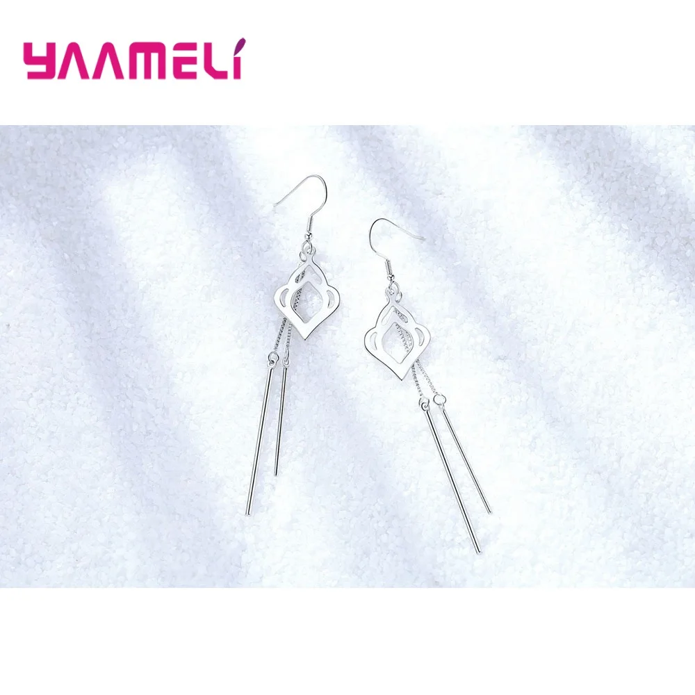 Brincos розовое золото/сребрен модные длинные серьги-капельки из стерлингового