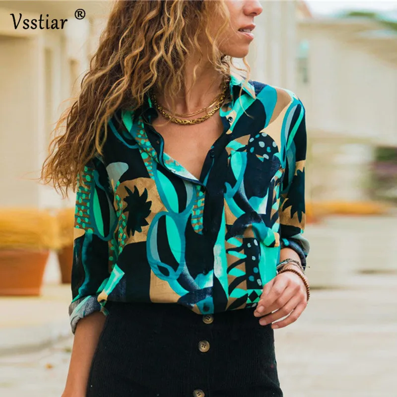 Vsstiar шифоновая блузка с длинным рукавом для женщин офисная плюс размер рубашки v
