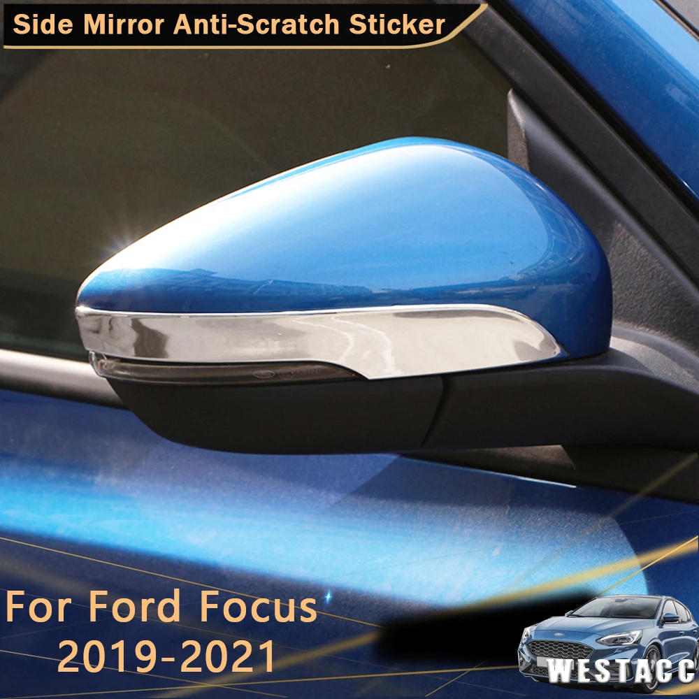 

For Ford Focus 2019 - 2021 2Pcs ABS Car Side Rearview Mirror Anti-Scratch Sticker Protective Trim Strip Cover Accessories