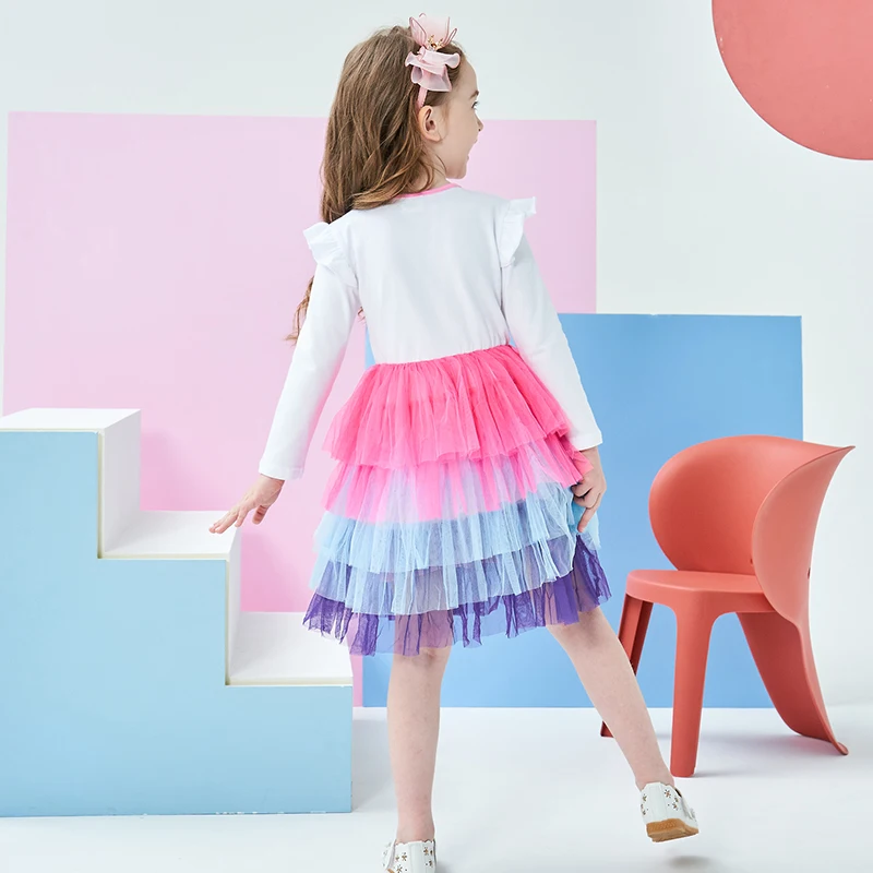 Dxton/платье для девочек Детские платья с длинными рукавами и рисунками из