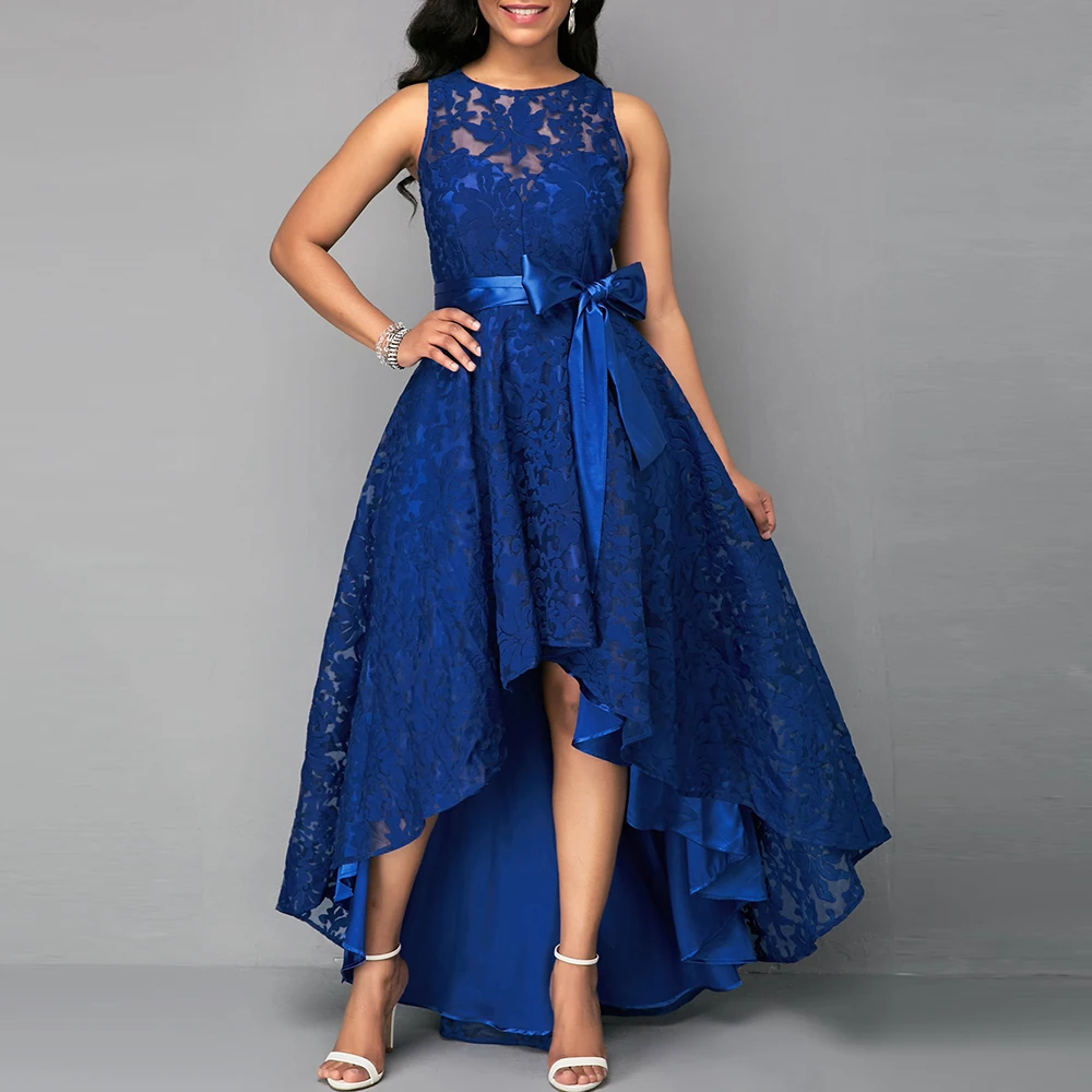 

Women Party Dress 2022 High Waist Belted Lace Panel Maxi Dresses Autumn Winter Elegant Ladies High Waist Evening Dress Outfits