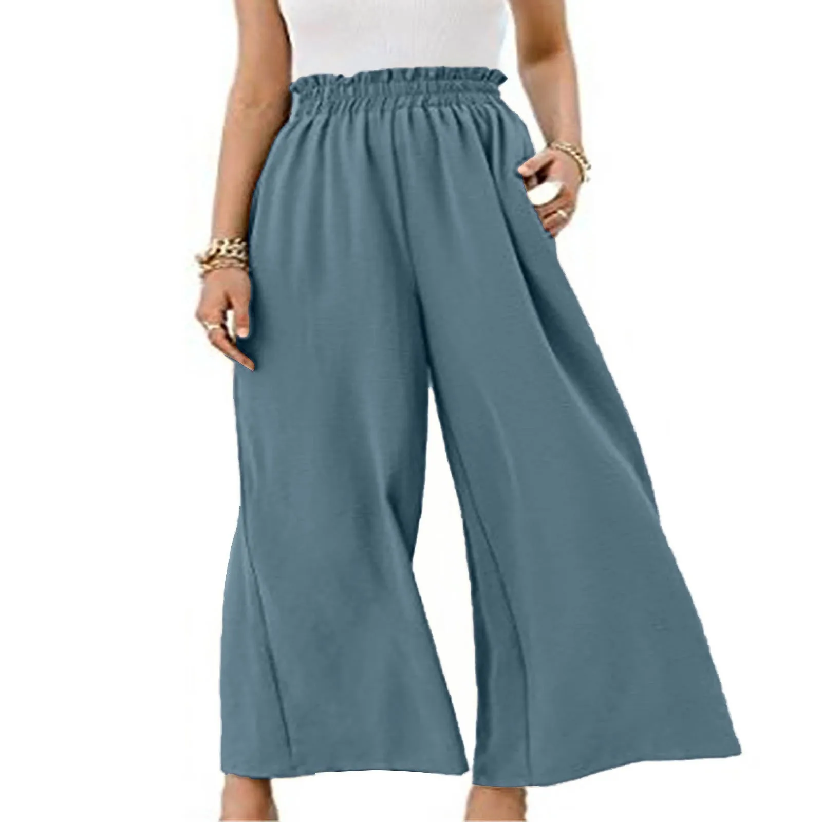 

Женские повседневные свободные брюки с широкими штанинами, однотонные повседневные свободные брюки-султанки в стиле ретро для йоги, женски...