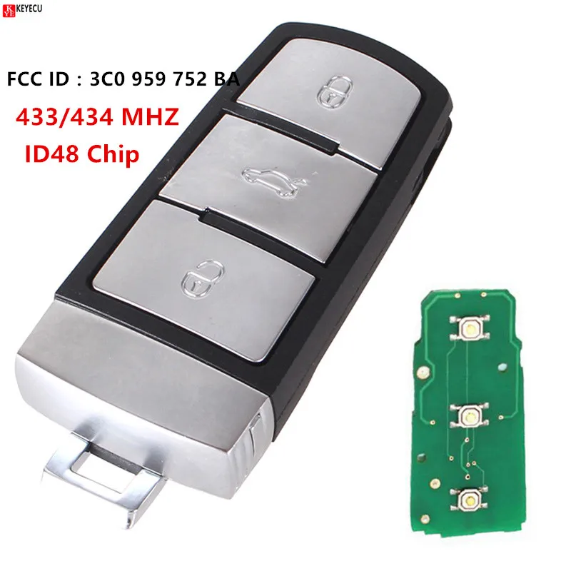 Keyecu 3 кнопки умный дистанционный ключ-брелок от машины для Volkswagen 3C0 959 752 BA 434 МГц ID48
