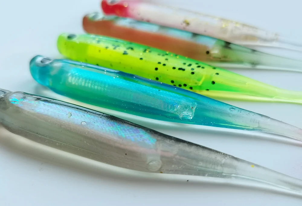 

5Pcs/lot Fishing Lures 5g 90mm Soft Bait 3D Eyes T-tail Fake Bait Wobblers 5 Colors Carp Fishing Accessories For Bass Trout