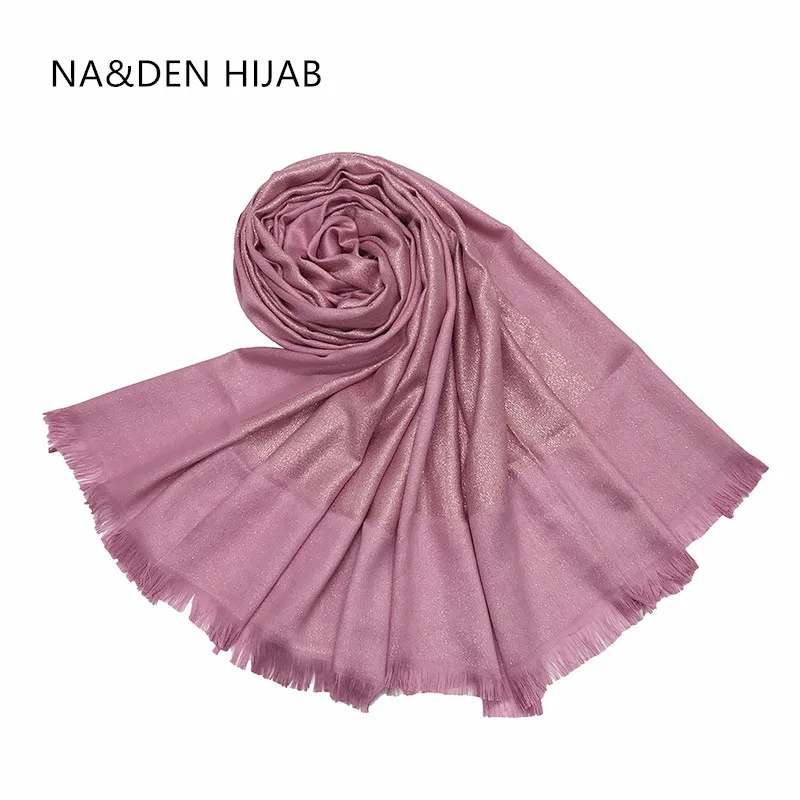 

1PCS Fashion gold thread solid fringed scarf HI-Q women shimmer plain wraps shawl cosy viscose Muslim hijabs winter scarf