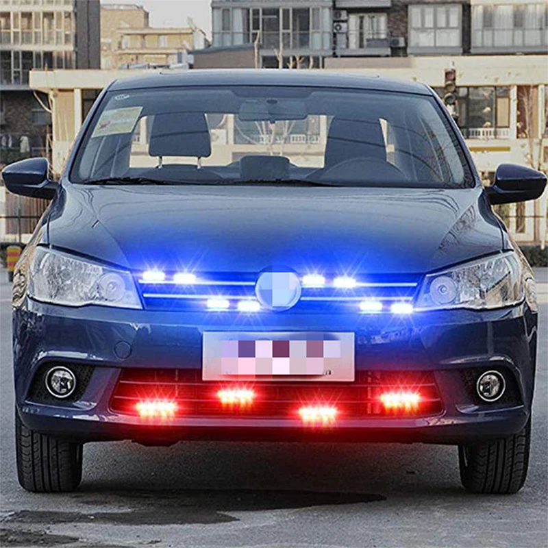 

8pcs Supply Car Decorative Light Dragged Eight Strobe Lights Grille Super Bright Way Warning Light High-Power LED Lamp 12v