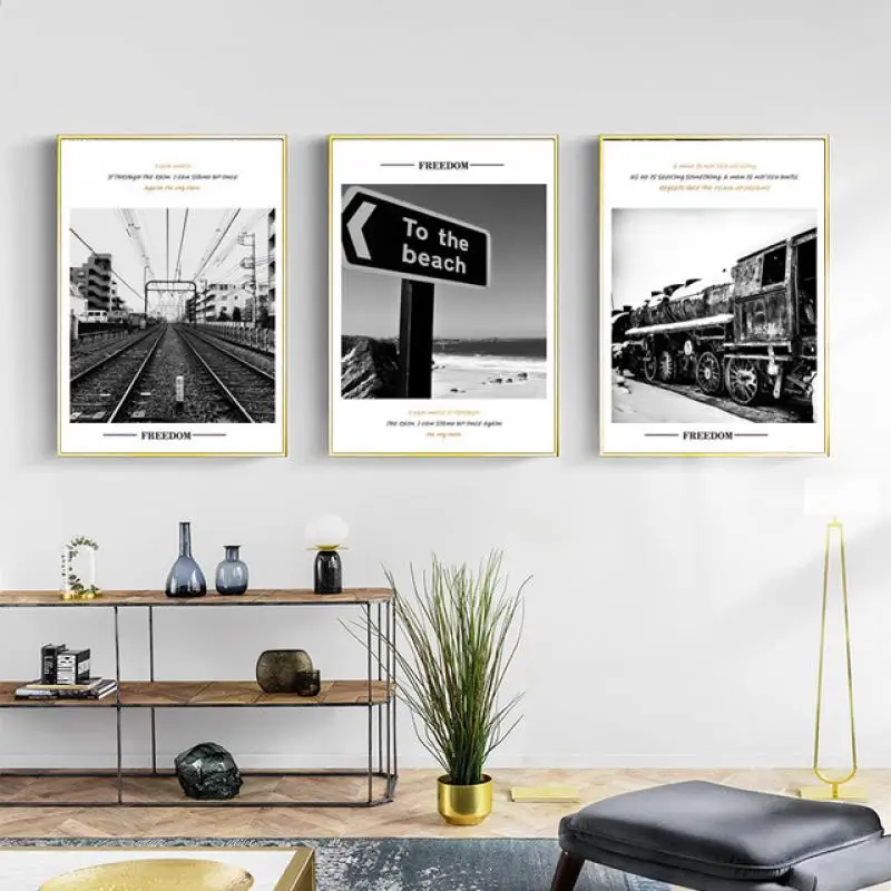

Black Track and Train Signpost Poster Home Decoration Wall Art Decoration Canvas Painting Household Items
