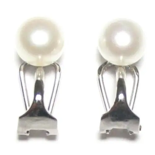 

New Favorite Pearl Store Genuine 7-8mm White Real Freshwater Pearl 925 Silver Clip On Earrings Wedding Party Perfect Lady Gift