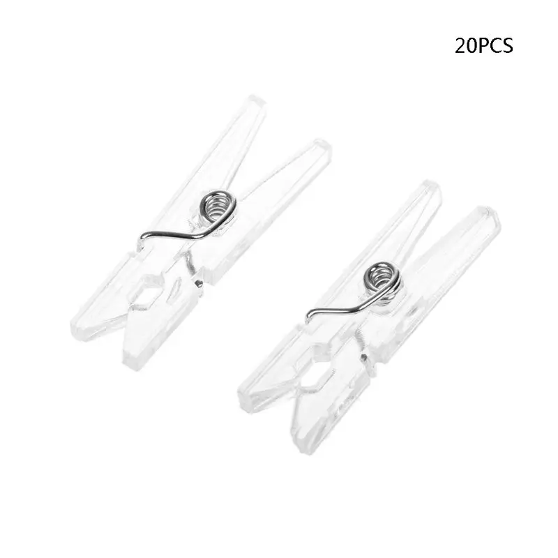

20Pcs 25mm Mini Spring Clear Transparent Clips Clothes Photo Paper Peg Party Home Decoration K3KE