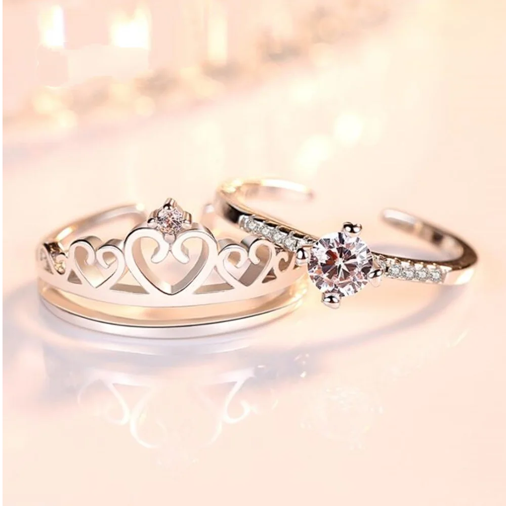 

wholesale 925 sterling silver new jewelry fashion woman man opening ring gift anniversary wedding engagement crown couple ring