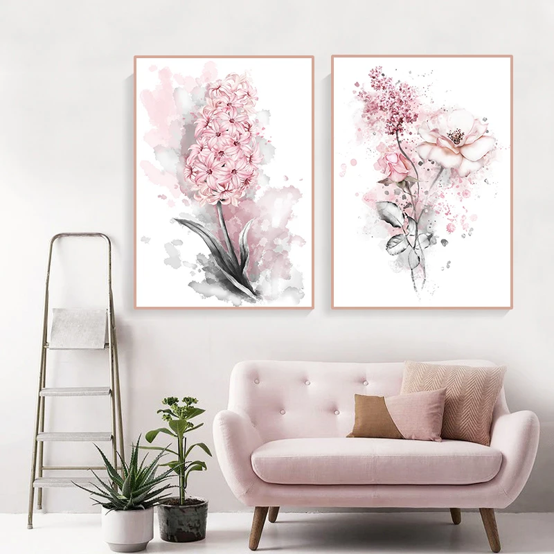 

Nordic Pink Flower Canvas Paintings Wall Art Home Decor Posters and Prints Modern Scandinavian Pictures For Living Room Cuadros