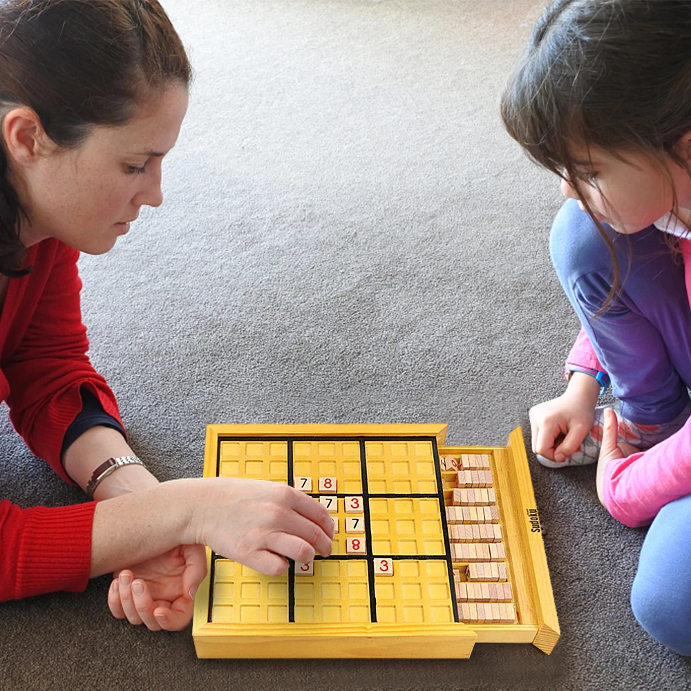 

Деревянная настольная игра Sudoku с ящиком деревянная игра-головоломка Sudoku набор математических пазлов для мозга настольные игрушки детский ...