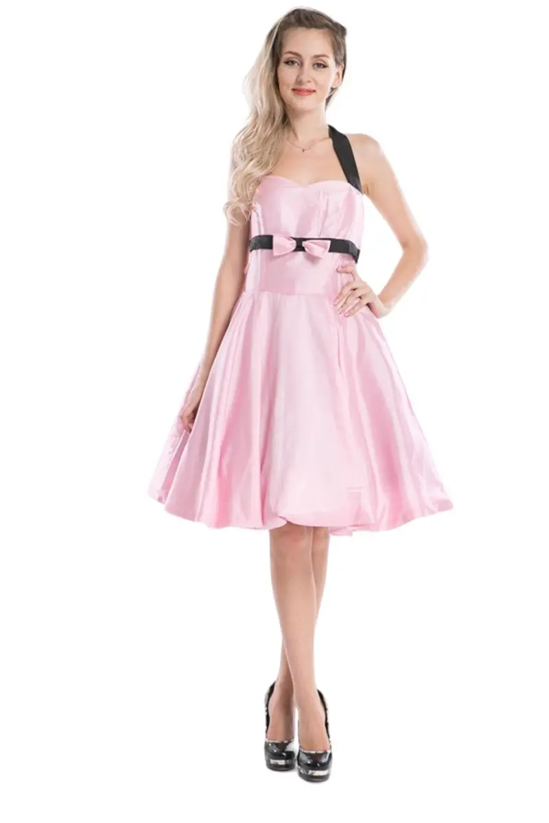 

2021 Retro Halter Party Cosplay Bow Hepburn Vintage Pin Up Rockabilly Robe Plus Size Elegant Midi Dress