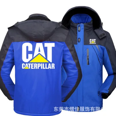 

Winter Jacket Men for CAT logo Thick Velvet Warm Coat Male Windproof Hooded Outwear Casual Mountaineering Overcoat