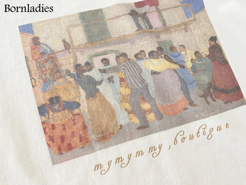 Футболка Bornladies женская с принтом масляного рисунка свободная рубашка коротким
