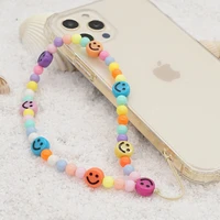 acrylic mobile phone strap lanyard colorful smile pearl soft pottery rope for cell phone case hanging cord for women girl gifts