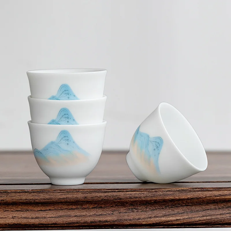 Ceramic Whiteware Hand-Painted Glazed Upper Cup Teacup Jade Porcelain Kung Fu Tea Set Single Cup Ceramic Cup Tea Cup Pu'er Cup