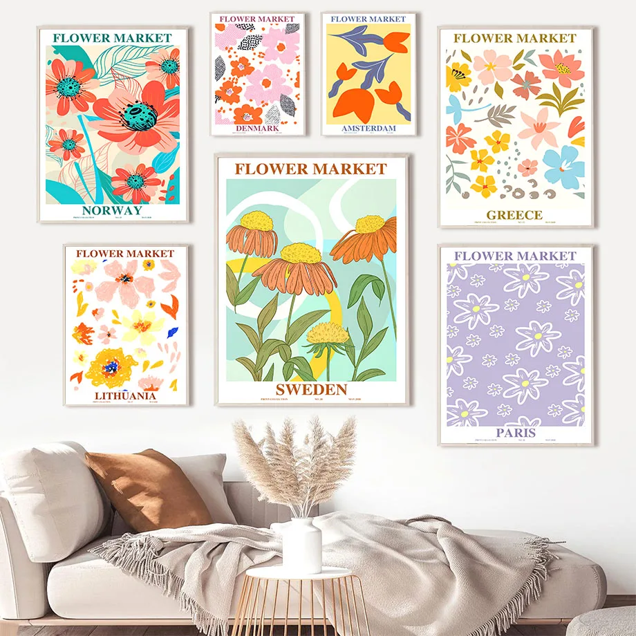

Dandelion Lotus Daisy Tulip Flower Market Wall Art Canvas Painting Nordic Posters And Prints Wall Pictures For Living Room Decor