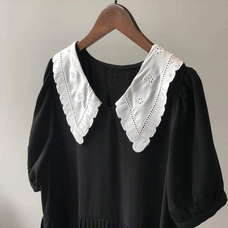 

Yan Shuang chiffon dress women 2021 summer new French V-neck embroidered medium length pleated A-line skirt h6081