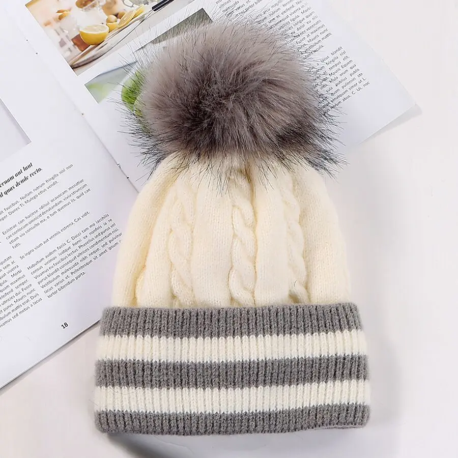 

NEW Women's winter wool knitted hat beanies Female Fur Pompoms Skullies Hat For Outdoor Warm Student Cap knit Hat Feminino