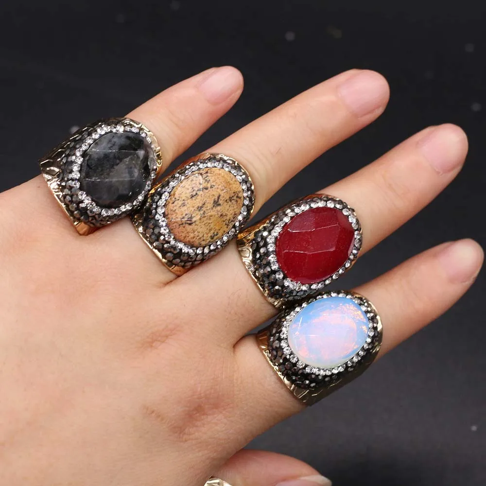 Кольца из натурального камня Jades Gem Rose Quartz регулируемое женское кольцо ручной
